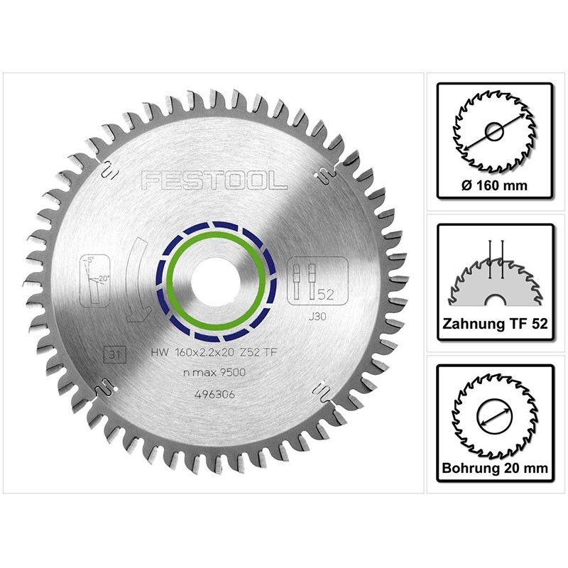 Festool Disco de Sierra Aluminio 160x2.2x20 TF52 496306